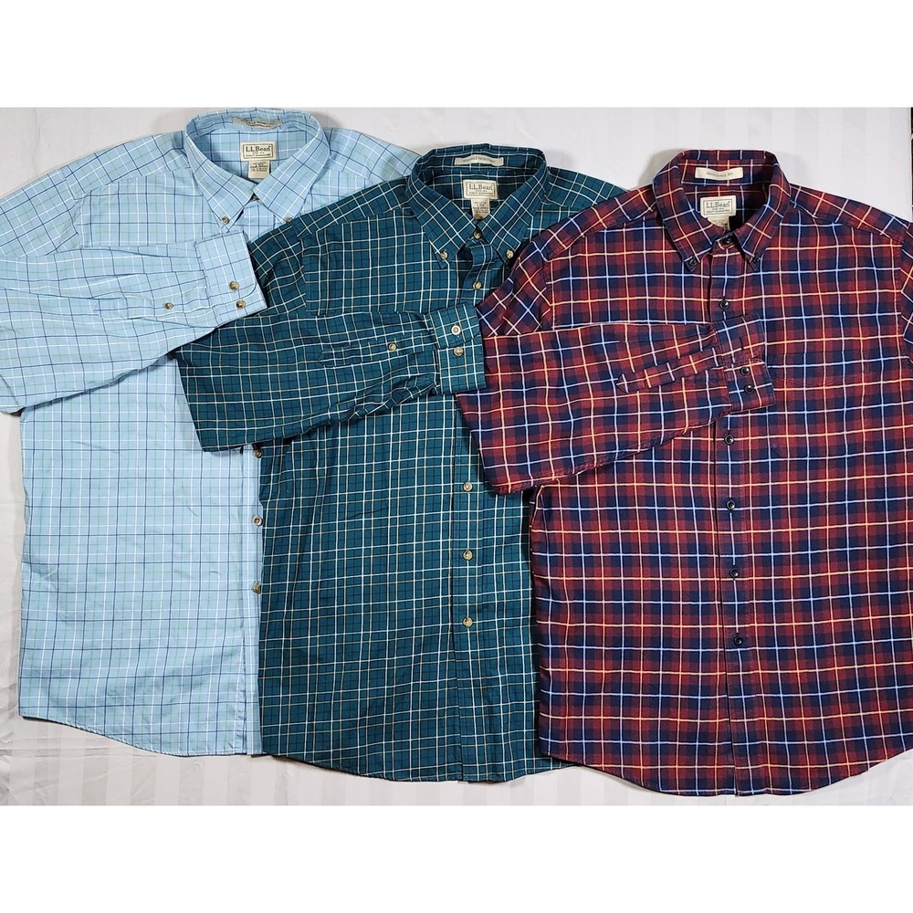 Lot 3 Vintage 90s Y2K LL Bean Button Outdoor Shirts Mens Large Medium Plaid 0030 - Picture 1 of 15